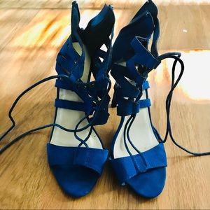 Madden Girl blue suede strappy lace up heels